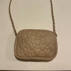 Tan Quilted Heart Crossbody with Gold Chain